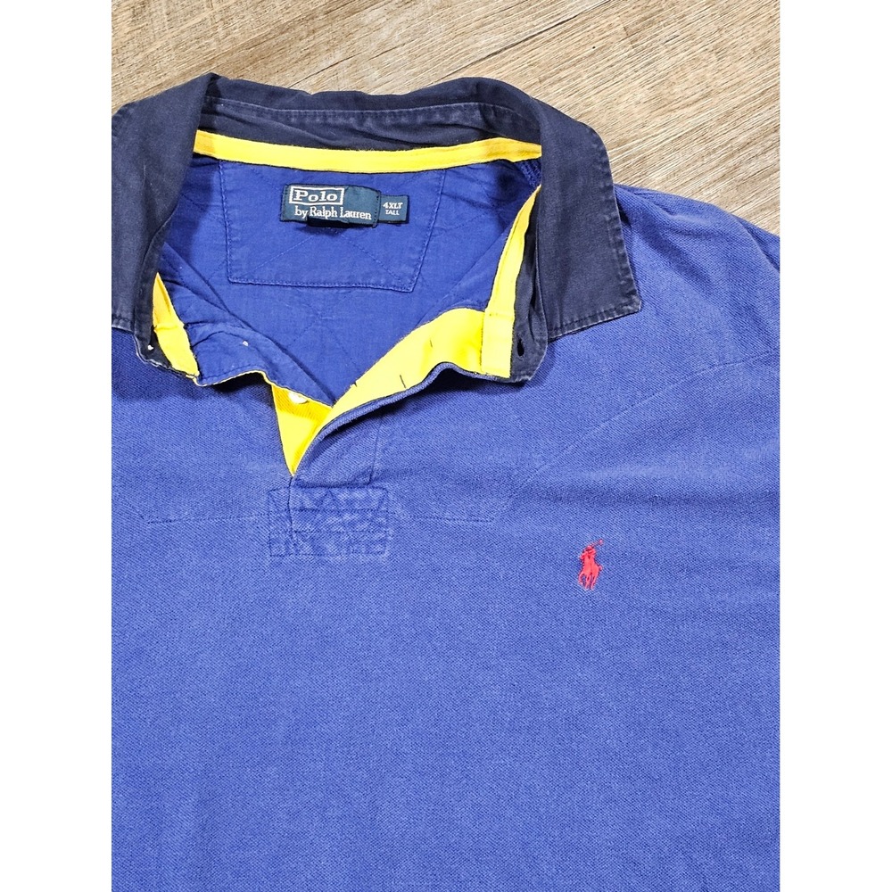 Vintage Polo Ralph Lauren Rugby Shirt 4XLT Blue Yellow short sleeve Big & Tall